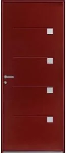 Porte d'entrée en acier bordeaux avec inserts carrés