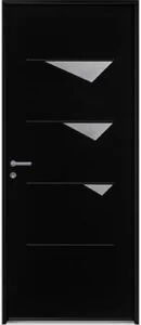 Porte d'entrée en acier noir avec inserts triangulaires