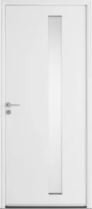 Porte d'entrée en aluminium blanc avec vitrage vertical étroit