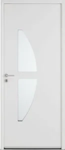 Porte d'entrée en aluminium blanc avec deux vitrages arrondis