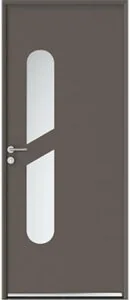 Porte d'entrée en aluminium taupe avec deux vitrages ovales