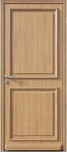 Porte d'entrée en chêne pleine à deux panneaux moulurés