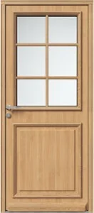 Porte d'entrée en chêne semi-vitrée à six carreaux