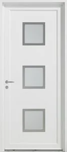 Porte d'entrée en PVC blanc avec trois hublots carrés