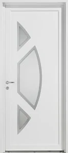 Porte d'entrée en PVC blanc contemporaine avec trois vitrages courbes