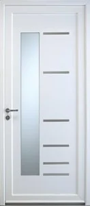 Porte d'entrée en PVC blanc avec vitrage vertical et inserts